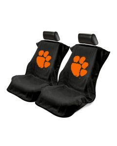 Seat Armour Pair of Black Towel Seat Covers with Clemson University Tigers Logo, Front-Right View