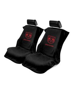 Seat Armour Pair of Black Towel Seat Covers with Dodge Logo, Front-Right View