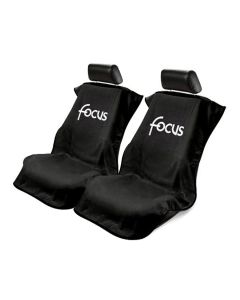 Seat Armour Pair of Black Towel Seat Covers with Focus Logo, Front-Right View