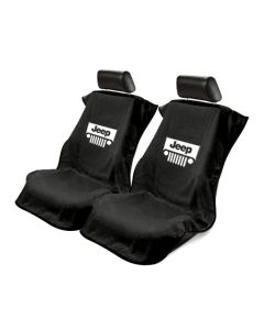 Seat Armour Pair of Black Towel Seat Covers with Jeep with Grille Logo, Front-Right View