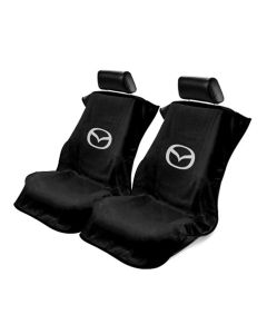 Seat Armour Pair of Black Towel Seat Covers with Mazda Logo, Front-Right View