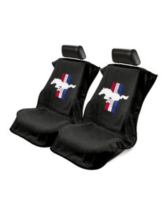 Seat Armour Pair of Black Towel Seat Covers with Mustang Pony Logo, Front-Right View