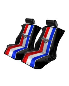 Seat Armour Pair of Black Towel Seat Covers with Mustang Pony Tribar Logo, Front-Right View