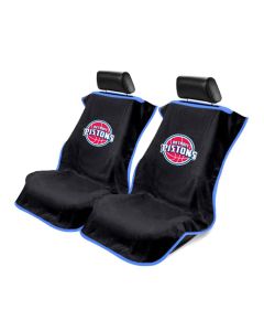 Seat Armour Pair of Black Towel Seat Covers with NBA Detroit Pistons Logo, Front-Right View