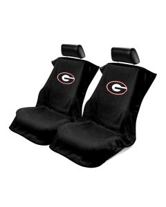 Seat Armour Pair of Black Towel Seat Covers with NCAA Georgia Bulldogs Logo, Front-Right View