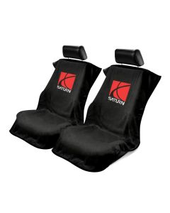 Seat Armour Pair of Black Towel Seat Covers with Saturn Logo, Front-Right View