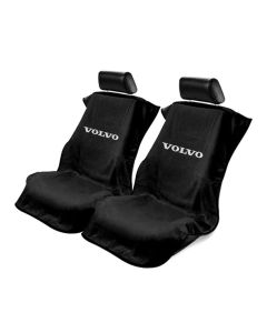 Seat Armour Pair of Black Towel Seat Covers with Volvo Logo, Front-Right View