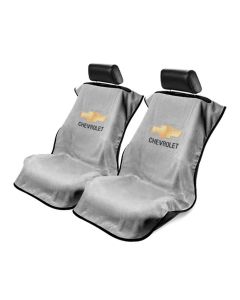 Seat Armour Pair of Grey Towel Seat Covers with Chevrolet Logo, Front-Right View