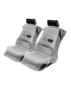 Seat Armour Pair of Grey Towel Seat Covers with Corvette C4 Logo, Front-Right View