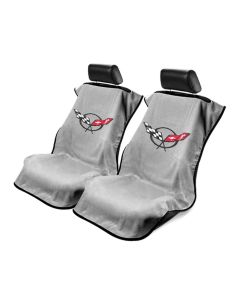 Seat Armour Pair of Grey Towel Seat Covers with Corvette C5 Logo, Front-Right View