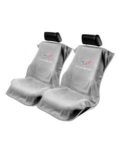 Seat Armour Pair of Grey Towel Seat Covers with Corvette C7 Logo, Front-Right View