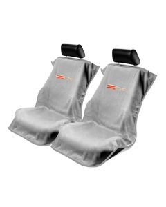 Seat Armour Pair of Grey Towel Seat Covers with Corvette Z06 Logo, Front-Right View