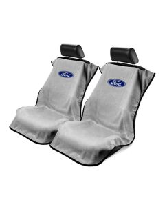 Seat Armour Pair of Grey Towel Seat Covers with Ford Logo, Front-Right View