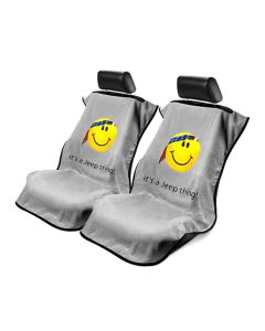 Seat Armour Pair of Grey Towel Seat Covers with Jeep Smiley Face Logo, Front-Right View