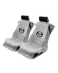 Seat Armour Pair of Grey Towel Seat Covers with Mazda Logo, Front-Right View
