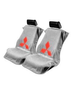 Seat Armour Pair of Grey Towel Seat Covers with Mitsubishi Logo, Front-Right View