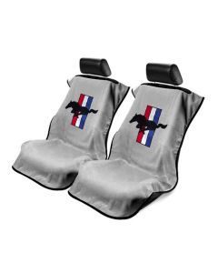 Seat Armour Pair of Grey Towel Seat Covers with Mustang Pony Logo, Front-Right View