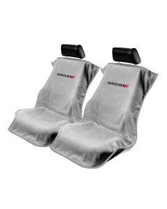 Seat Armour Pair of Grey Towel Seat Covers with New Dodge Logo, Front-Right View
