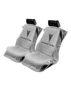 Seat Armour Pair of Grey Towel Seat Covers with Pontiac Logo, Front-Right View