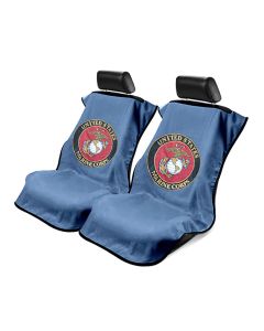 Seat Armour Pair of Marine Blue Towel Seat Covers with US Marines Logo, Front-Right View