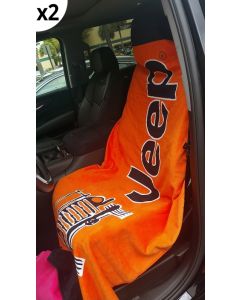 Seat Armour Pair of Orange Towel 2 GO Seat Covers with Jeep Wrangler Logo (T2G100OR), in situation image