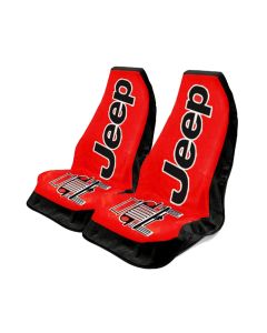 Seat Armour Pair of Red Towel 2 GO Seat Covers with Jeep Wrangler Logo, Front-Right View