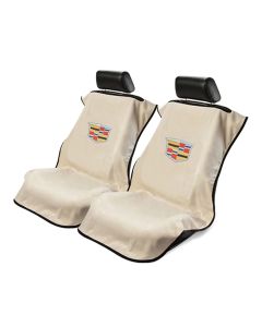 Seat Armour Pair of Tan Towel Seat Covers with New Cadillac Logo, Front-Right View