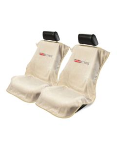 Seat Armour Pair of Tan Towel Seat Covers with Corvette Z06 Logo, Front-Right View