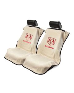 Seat Armour Pair of Tan Towel Seat Covers with Dodge Logo, Front-Right View