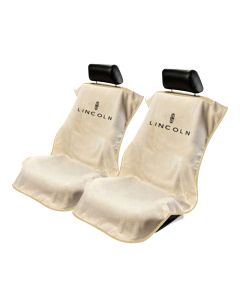 Seat Armour Pair of Tan Towel Seat Covers with Lincoln Logo, Front-Right View