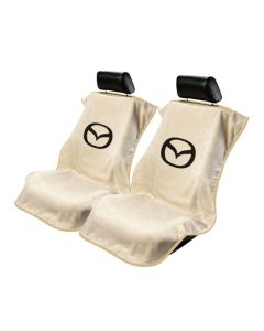 Seat Armour Pair of Tan Towel Seat Covers with Mazda Logo, Front-Right View