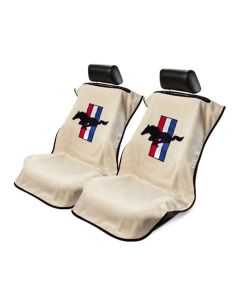 Seat Armour Pair of Tan Towel Seat Covers with Mustang Pony Logo, Front-Right View