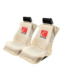Seat Armour Pair of Tan Towel Seat Covers with Saturn Logo, Front-Right View