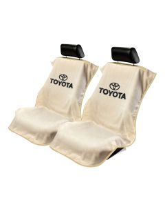 Seat Armour Pair of Tan Towel Seat Covers with Toyota Logo, Front-Right View