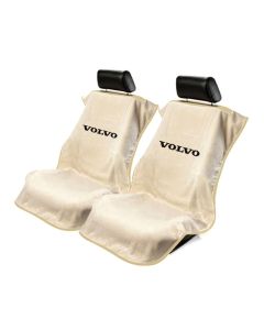 Seat Armour Pair of Tan Towel Seat Covers with Volvo Logo, Front-Right View