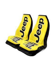 Seat Armour Pair of Yellow Towel 2 GO Seat Covers with Jeep Wrangler Logo, Front-Right View