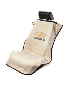Seat Armour Tan Towel Seat Cover with Chevrolet Logo, Front-Right View
