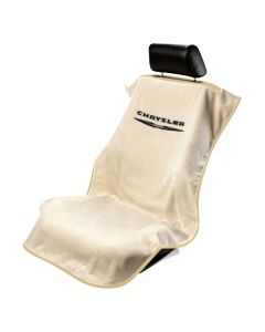 Seat Armour Tan Towel Seat Cover with Chrysler Logo, Front-Right View