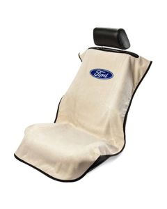 Seat Armour Tan Towel Seat Cover with Ford Logo - Front-Right View