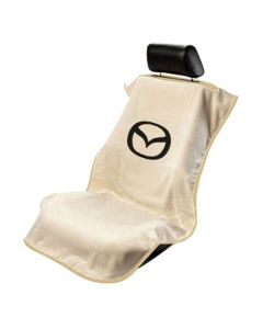 Seat Armour Tan Towel Seat Cover with Mazda Logo - Front-Right View