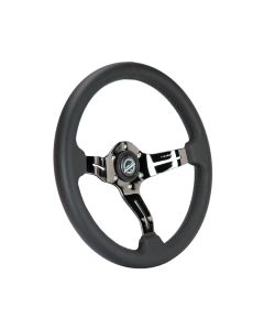 NRG® - Splitz Perforated Black Leather Light Weight Composits Gaming Steering Wheel With 3 Black Chrome Spoke and Slits