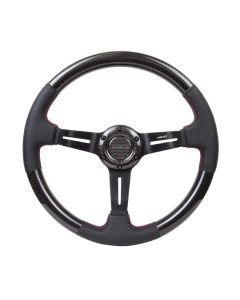 NRG® - 350mm 1.5" Deep Dish Carbon Fiber Steering Wheel W/ Leather Accent Red Stitching (ST-010CFRS)