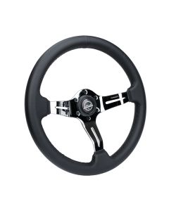 NRG® - Splitz Perforated Black Leather Light Weight Composits Gaming Steering Wheel With 3 Chrome Spoke and Slits