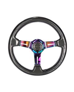 NRG® - 350mm 1.5" Deep Dish Carbon Fiber Steering Wheel W/ Neochrome Center Spoke (ST-010MC-CF)