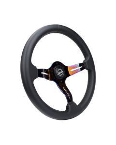 NRG® - Splitz Perforated Black Leather Light Weight Composits Gaming Steering Wheel With 3 Neochrome Spoke and Slits