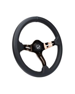 NRG® - Splitz Perforated Black Leather Light Weight Composits Gaming Steering Wheel With 3 Rose Gold Spoke and Slits