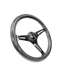NRG® - Pearlescent Paint Grip "Chameleon" 350mm Classic Wood Grain Wheel With 3 Black Spokes