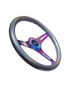 NRG® - Pearlescent Paint Grip "Chameleon" 350mm Classic Wood Grain Wheel With 3 Neochrome Spokes