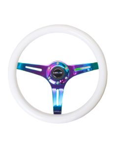 NRG® - Glow-in-the-Dark Blue Color 350mm Classic Wood Grain Wheel With 3 Neochrome Spokes
