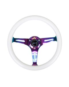 NRG® - Glow-in-the-Dark Purple Color 350mm Classic Wood Grain Wheel With 3 Neochrome Spokes